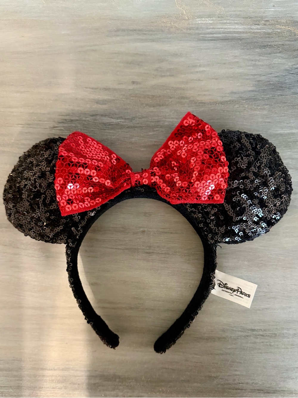 Disney Minnie Ears Headband Red Bow Mickey Mouse ears Black Sequin girls womens